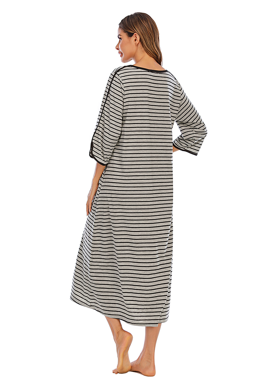 Women's Midi Dress – Round Neck Three-Quarter Sleeve