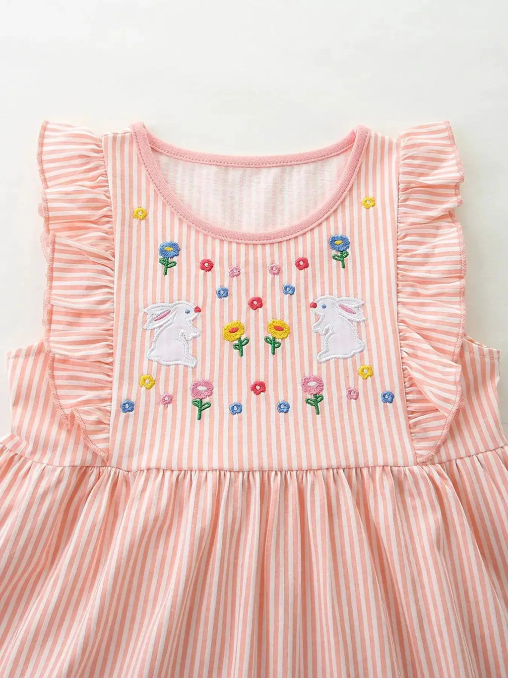Embroidered Bunny Dress for Children with Ruffle Sleeves by Parfymia