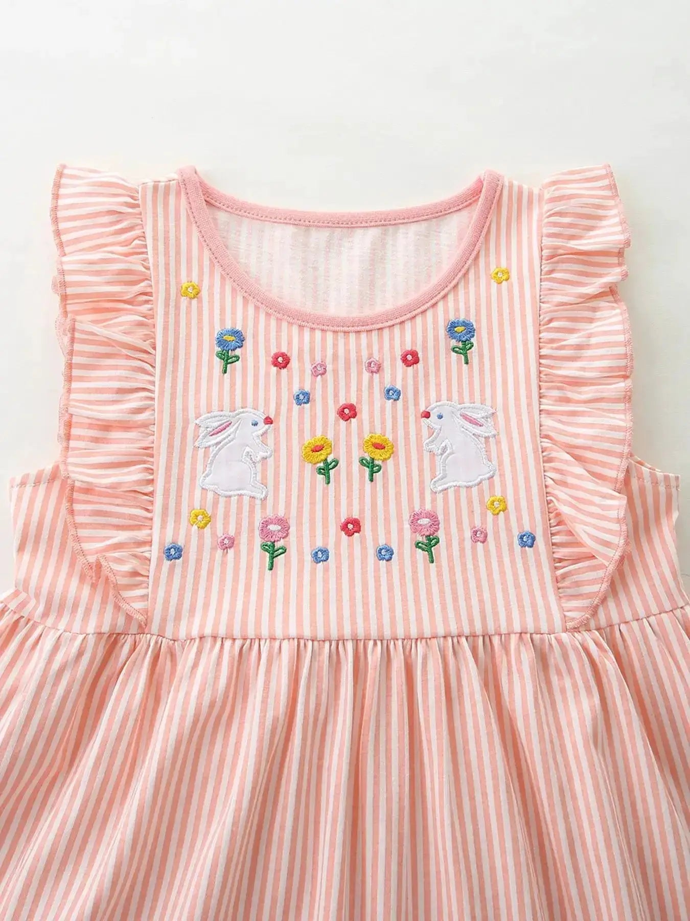 Embroidered Bunny Dress for Children with Ruffle Sleeves by Parfymia