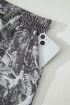 Abstract Maple Leaf Printed Tie Elastic Waist Shorts