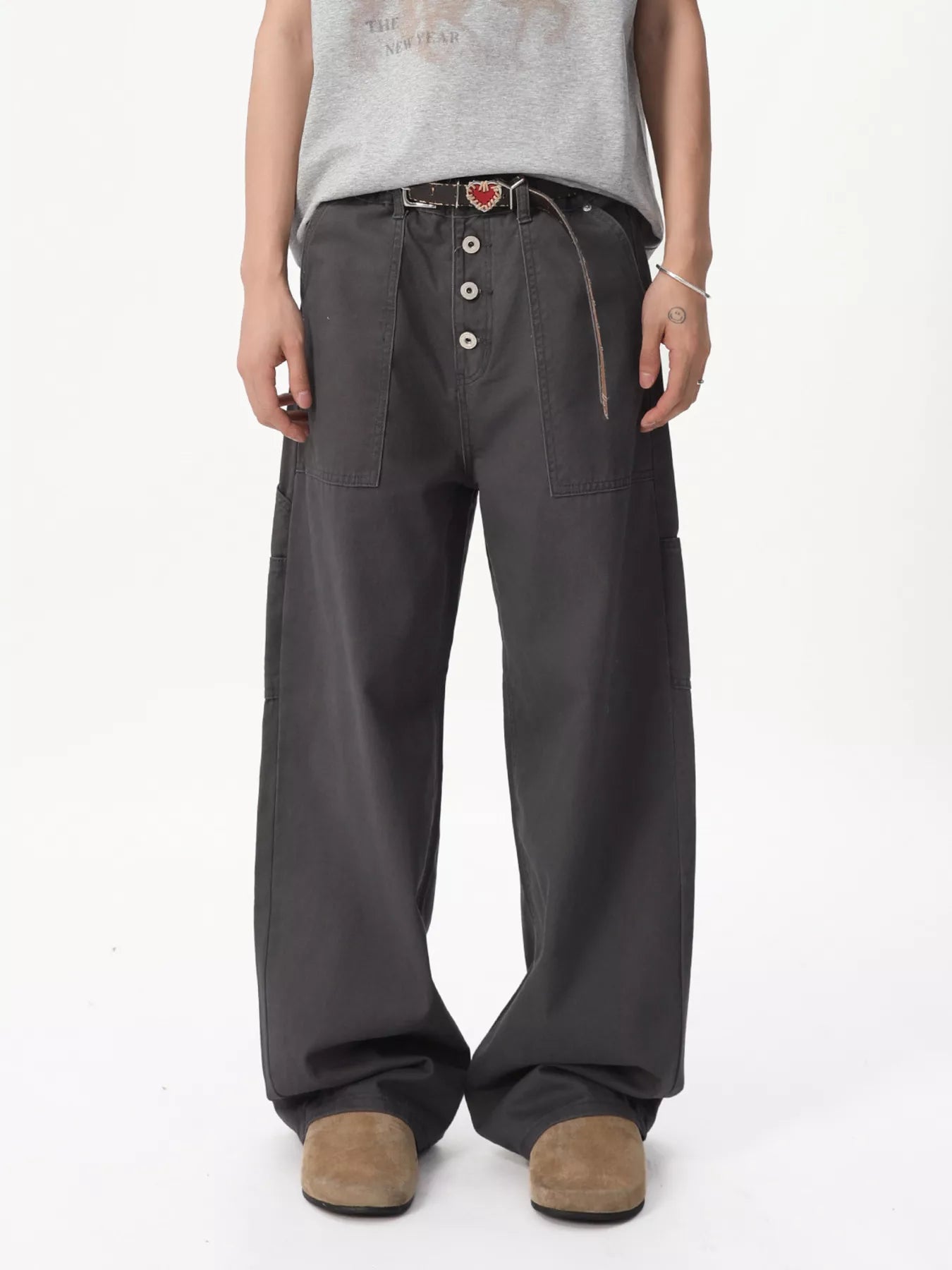 Men's Pants Wide Leg Cargo Button Fly