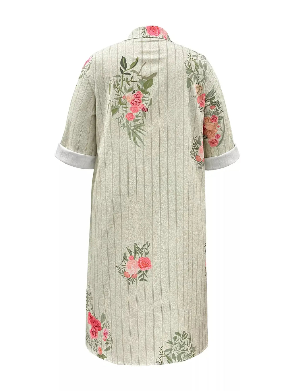 Plus Size Floral Striped Button-Down Midi Shirt Dress Trendsi