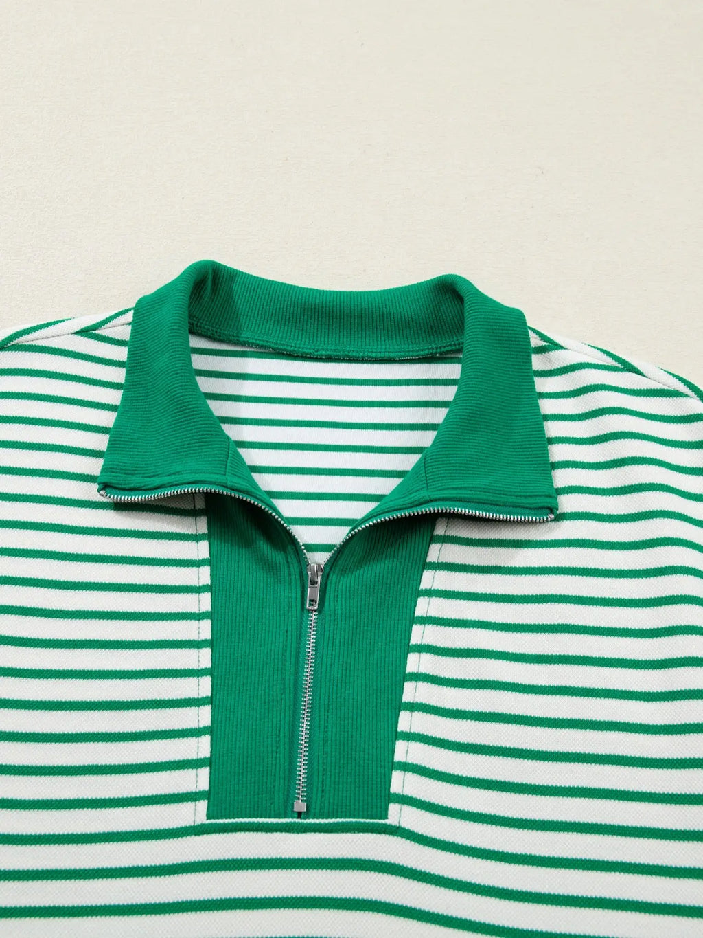 Stripe Quarter Zip Polo Collar T Shirt Dress with Pockets Trendsi