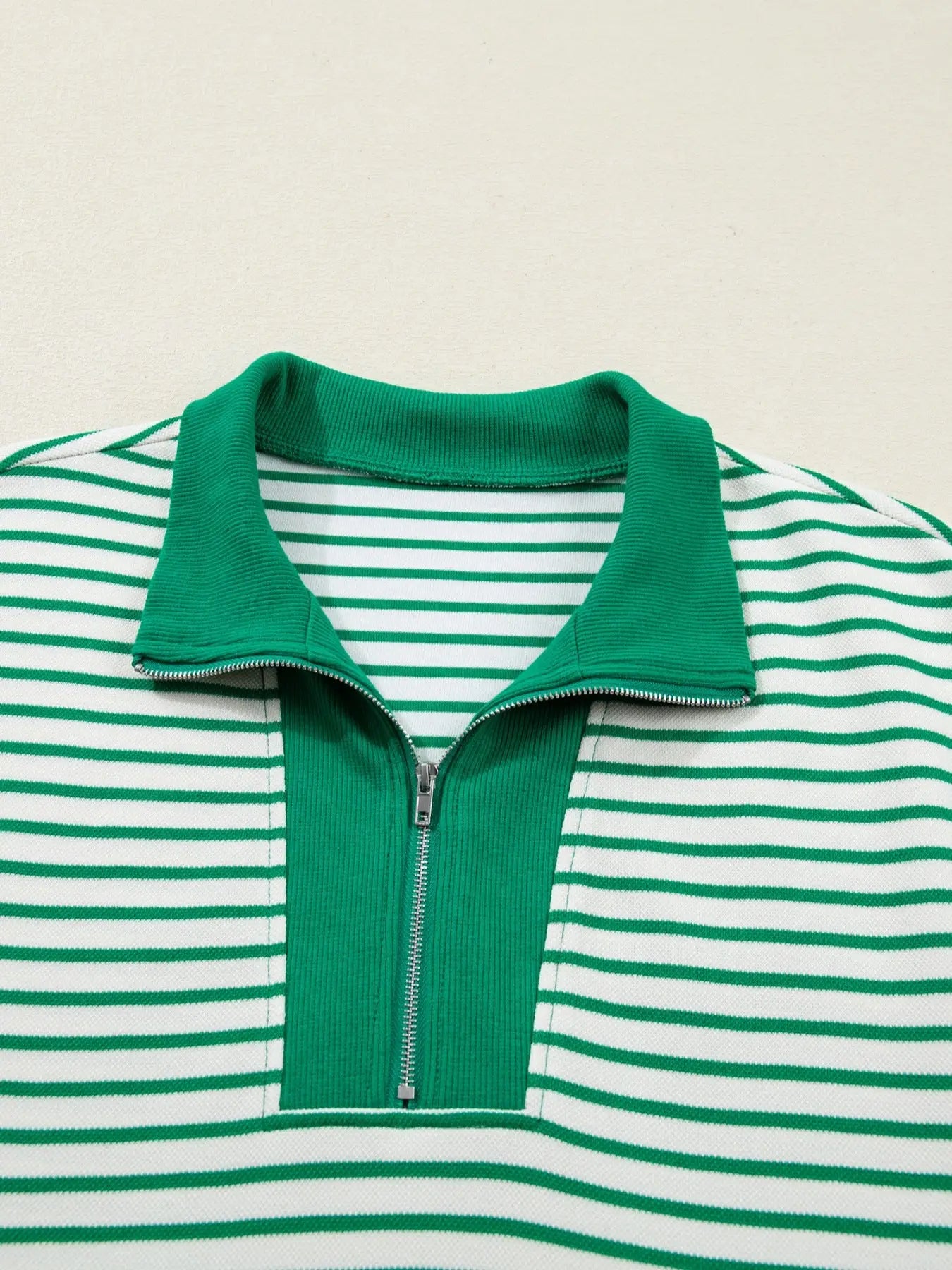 Stripe Quarter Zip Polo Collar T Shirt Dress with Pockets Trendsi