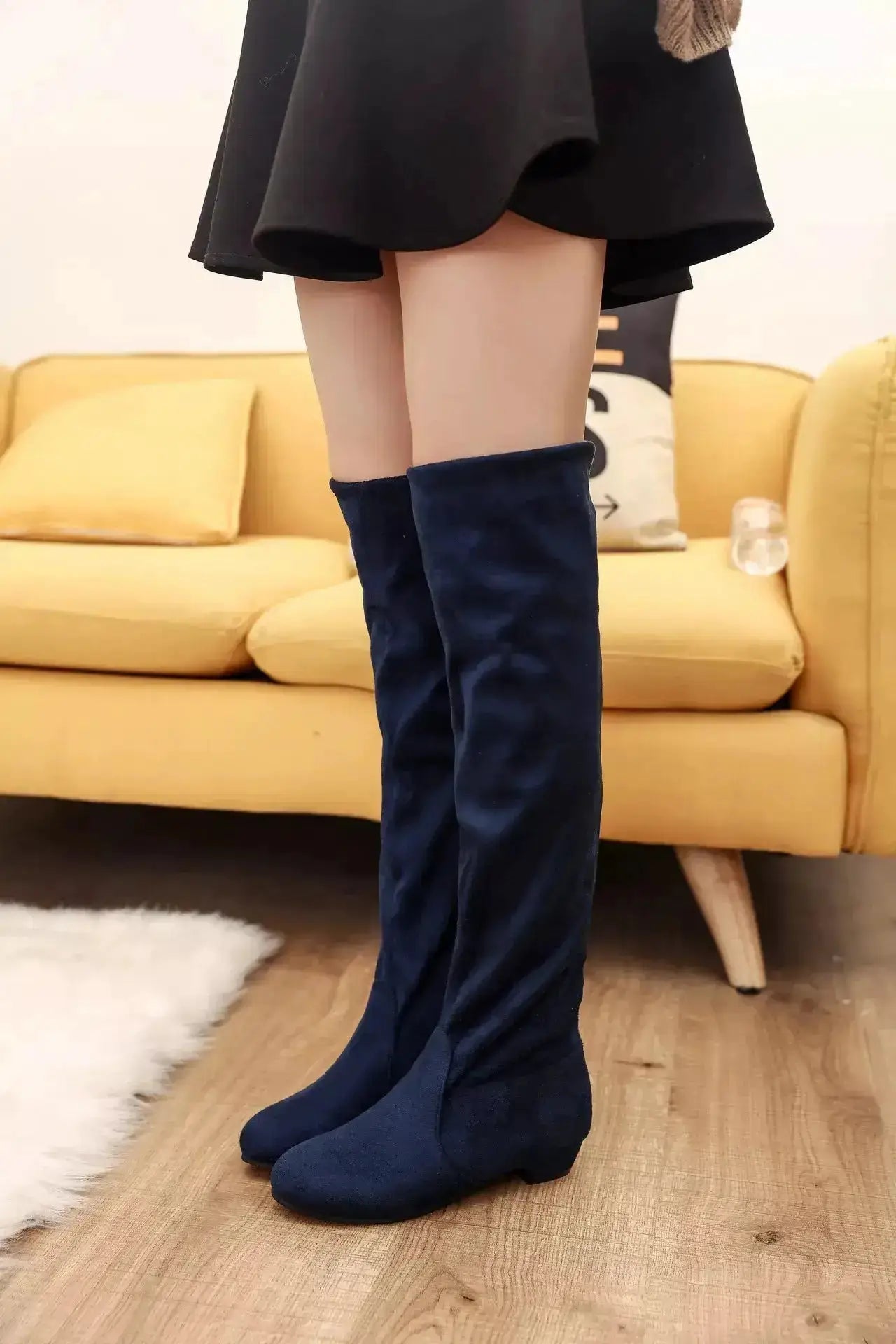 Suede Round Toe Block Heel Boots by Parfymia