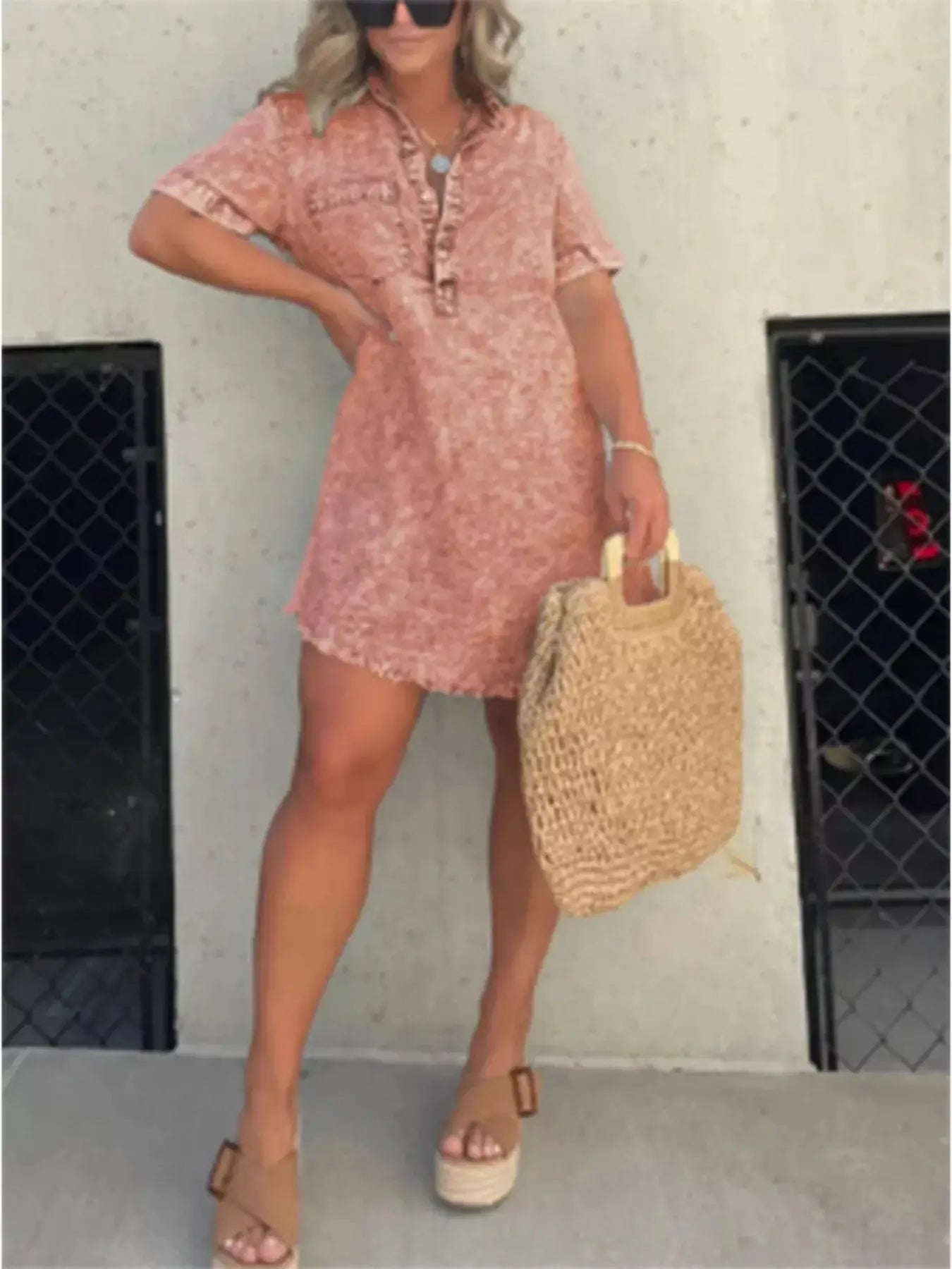 Full Size Raw Hem Short Sleeve Dress Plus Size Trendsi