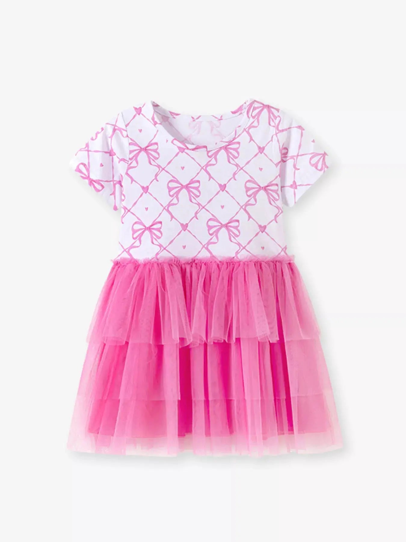 Girls Bowknot Pattern Tulle Layered Dress Pink For Toddlers — Parfymia