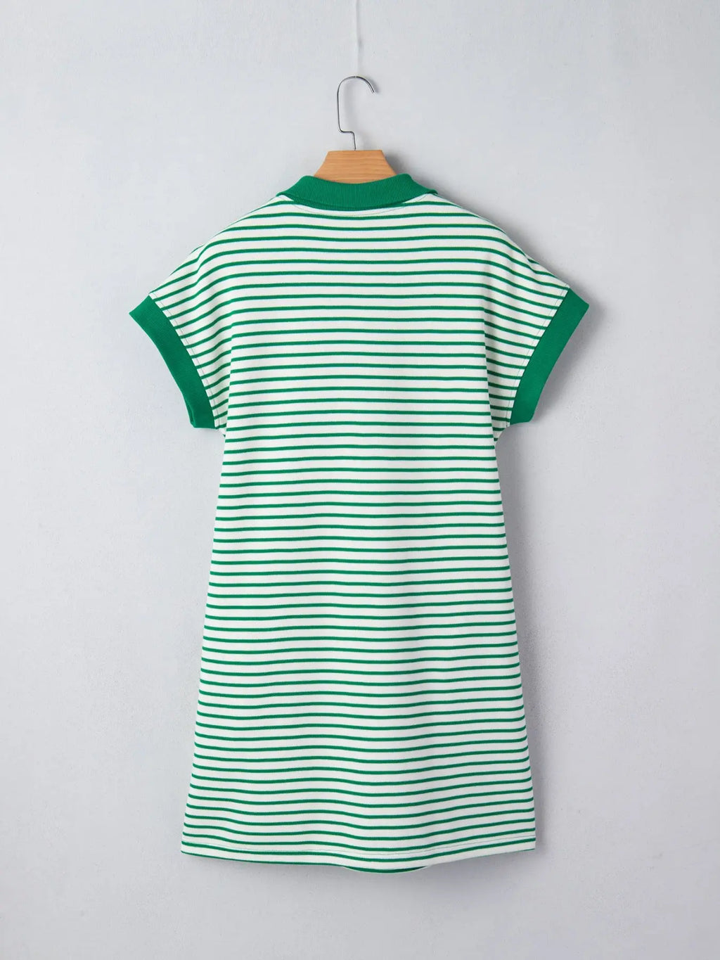 Stripe Quarter Zip Polo Collar T Shirt Dress with Pockets Trendsi
