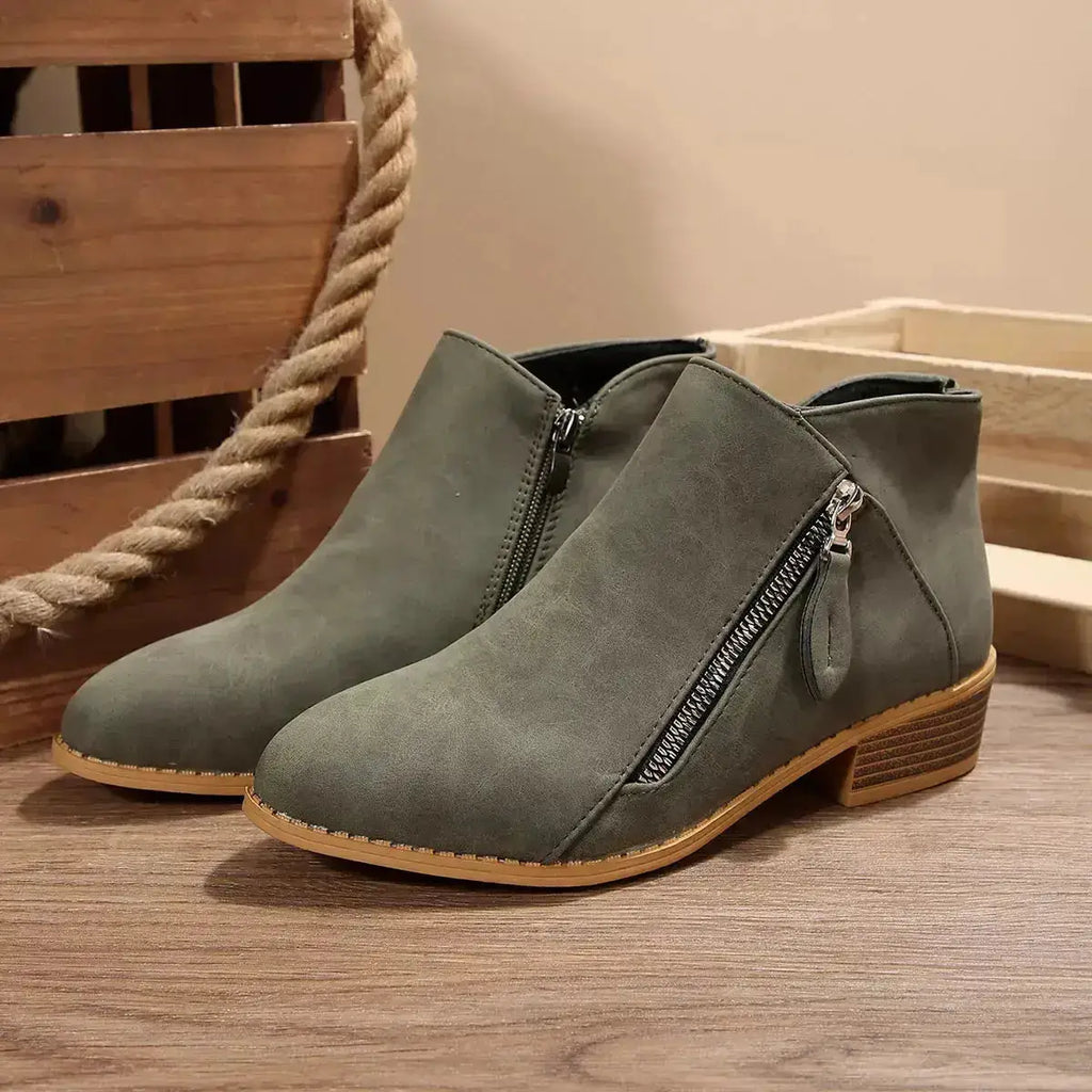 PU Leather Block Heels Ankle Boots for Women by Parfymia