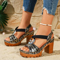 Zebra Print Open Toe Block Heel Sandals PU Leather For Women — Parfymia