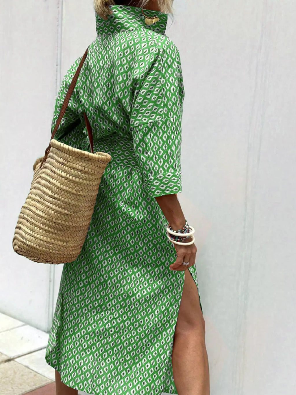 Women's Midi Dress – Printed Button-Down Plus