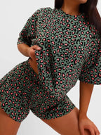 Women's Loungewear Leopard Print Tee & Shorts Set