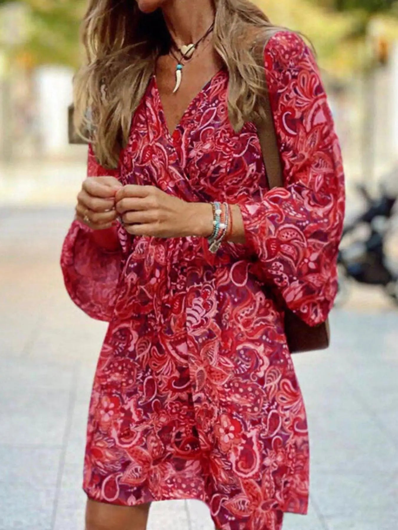 Paisley Print Balloon Sleeve Mini Dress Trendsi