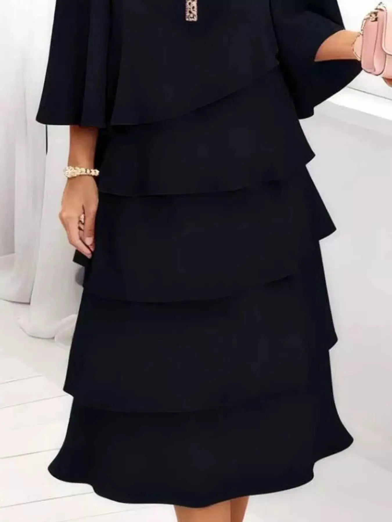 Full Size Ruffled Layered 3/4 Sleeve Dress Plus Size Trendsi