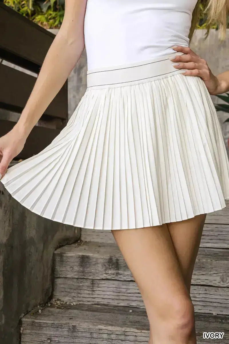 Zenana Woven High Waist Knife Pleat Mini Skirt With Lined Inner Pants — Parfymia