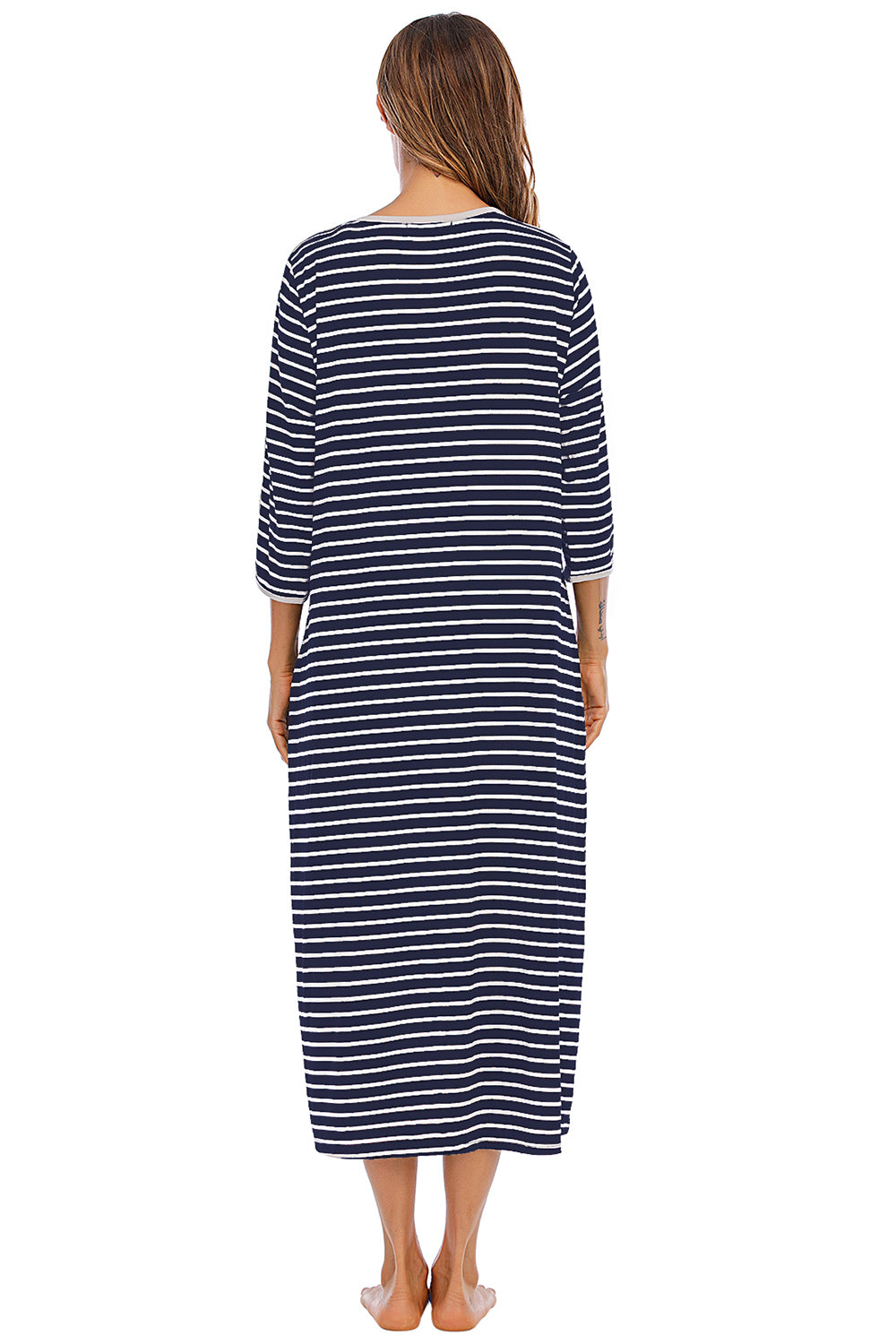 Women's Midi Dress – Round Neck Three-Quarter Sleeve