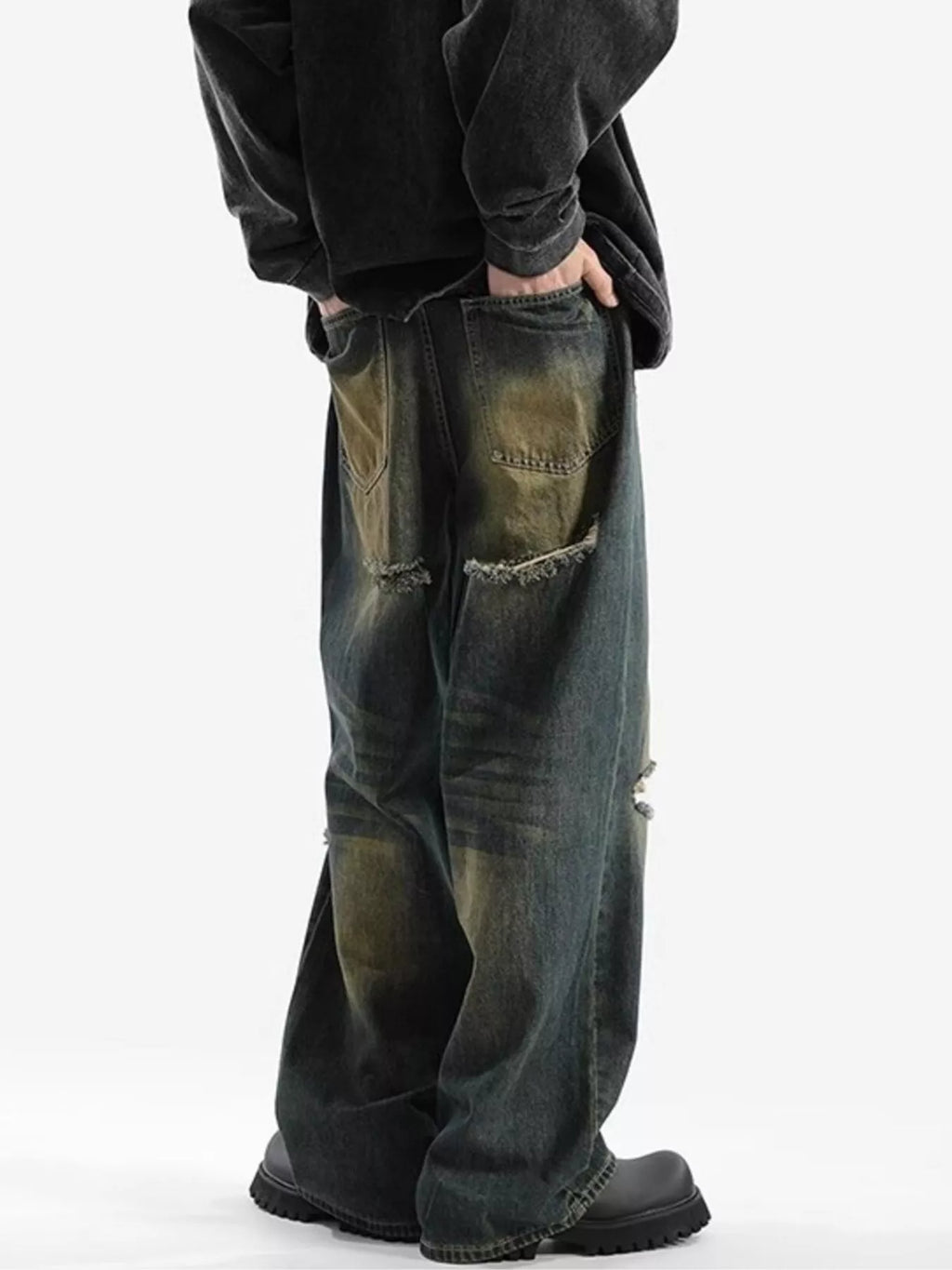 Men's Wide Leg Jeans – Distressed Blue