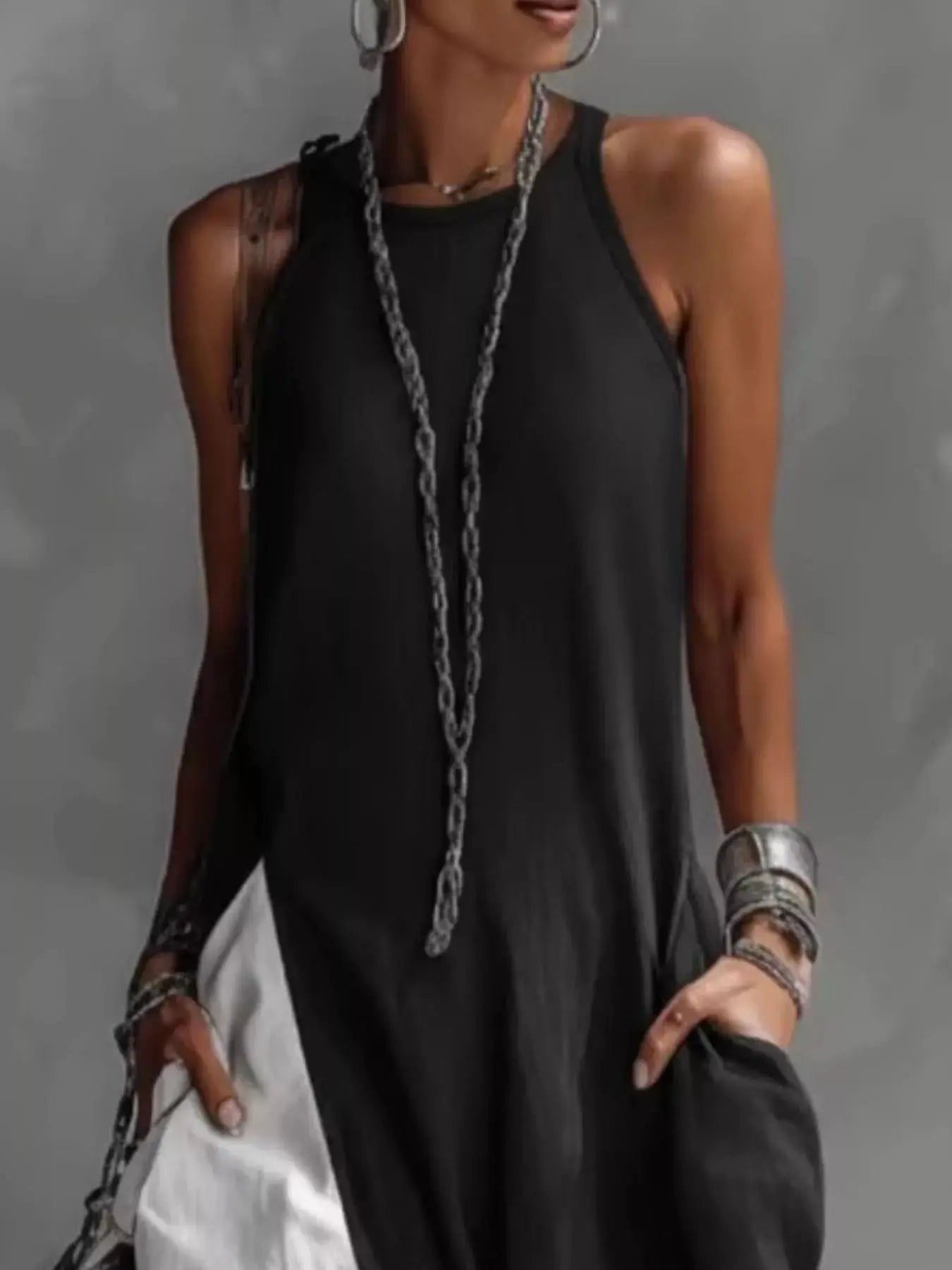 Two-Tone Sleeveless Maxi Dress Trendsi
