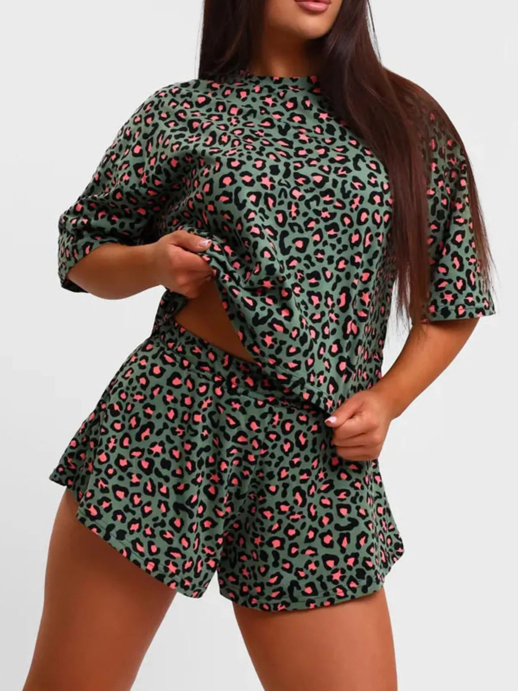 Women's Loungewear Leopard Print Tee & Shorts Set