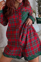 Women's Loungewear Plaid Contrast Patch Pajama Set