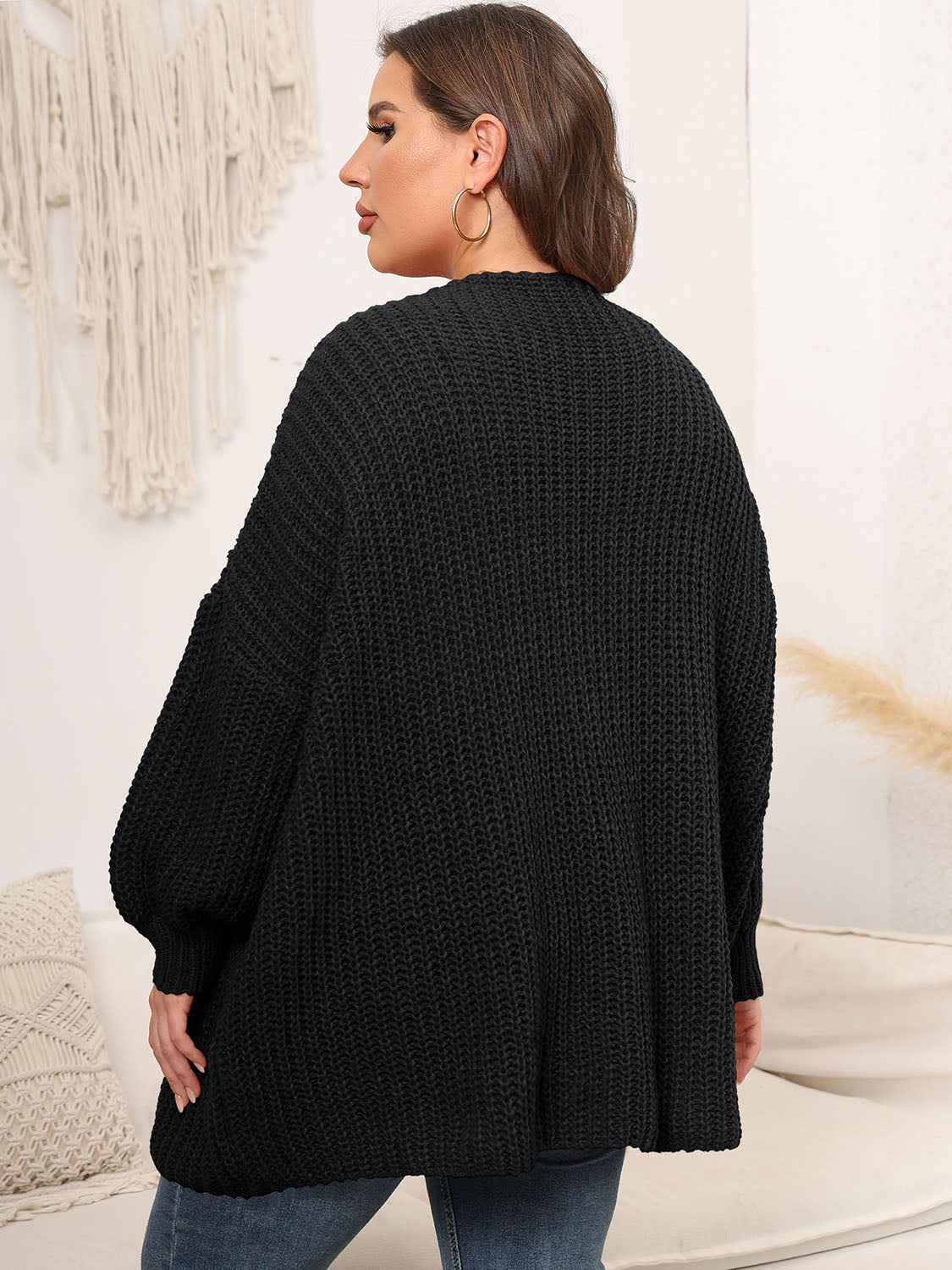 Women's Cardigan - Plus Size Open Front Knit