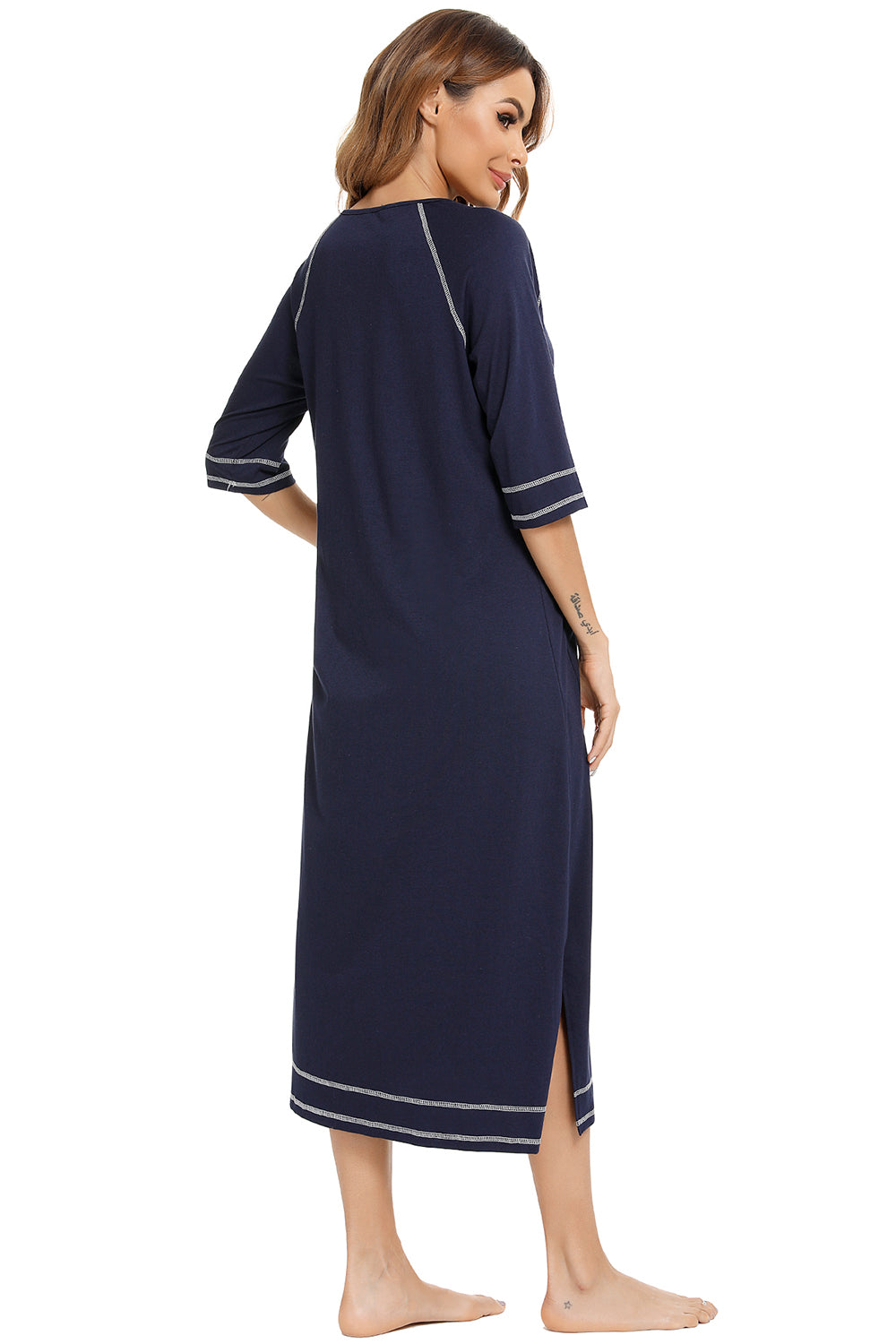 Women's Night Dress with Zip Front & Pockets