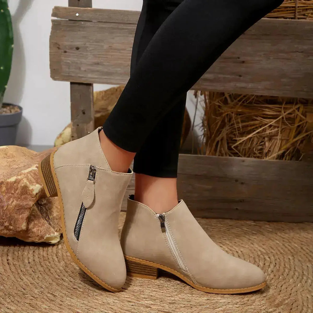 PU Leather Block Heels Ankle Boots for Women by Parfymia