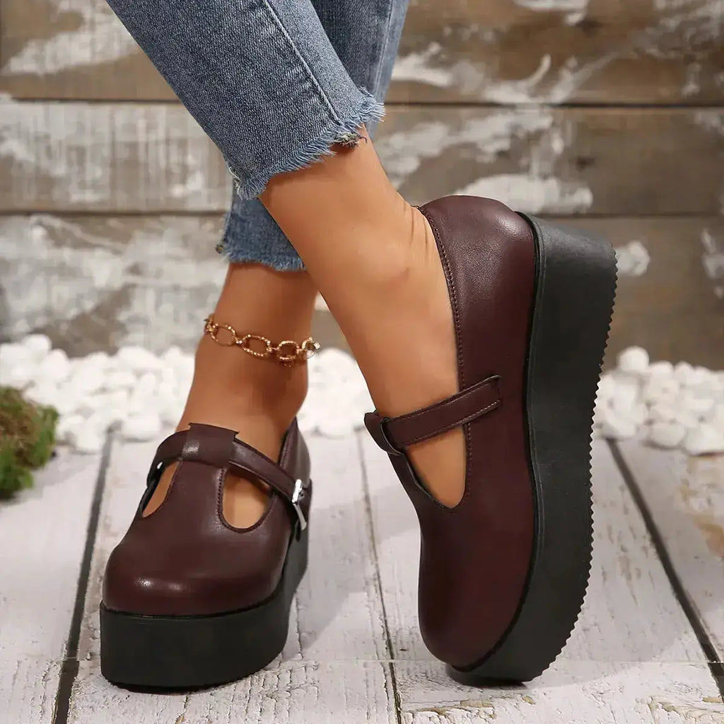 Round Toe PU Leather Platform Loafers for Women by Parfymia