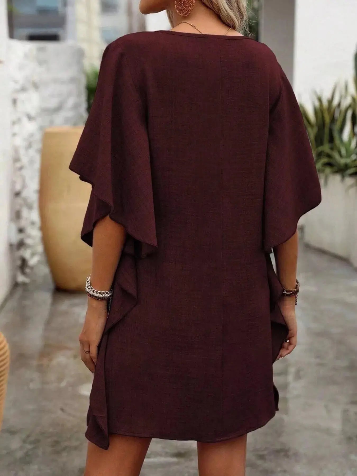 Ruffled Flutter Sleeve V-Neck Mini Dress Trendsi