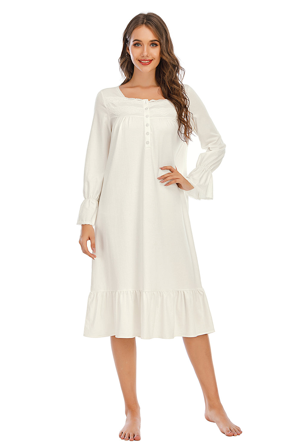 Women's Flounce Sleeve Ruffle Hem Night Dress
