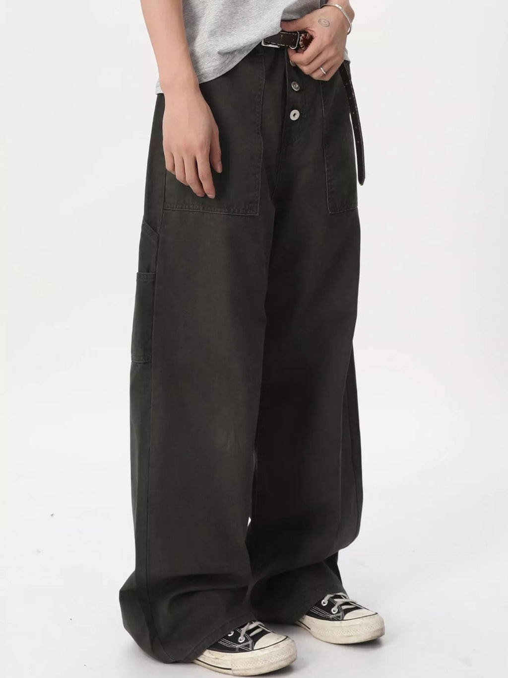 Men's Pants Wide Leg Cargo Button Fly