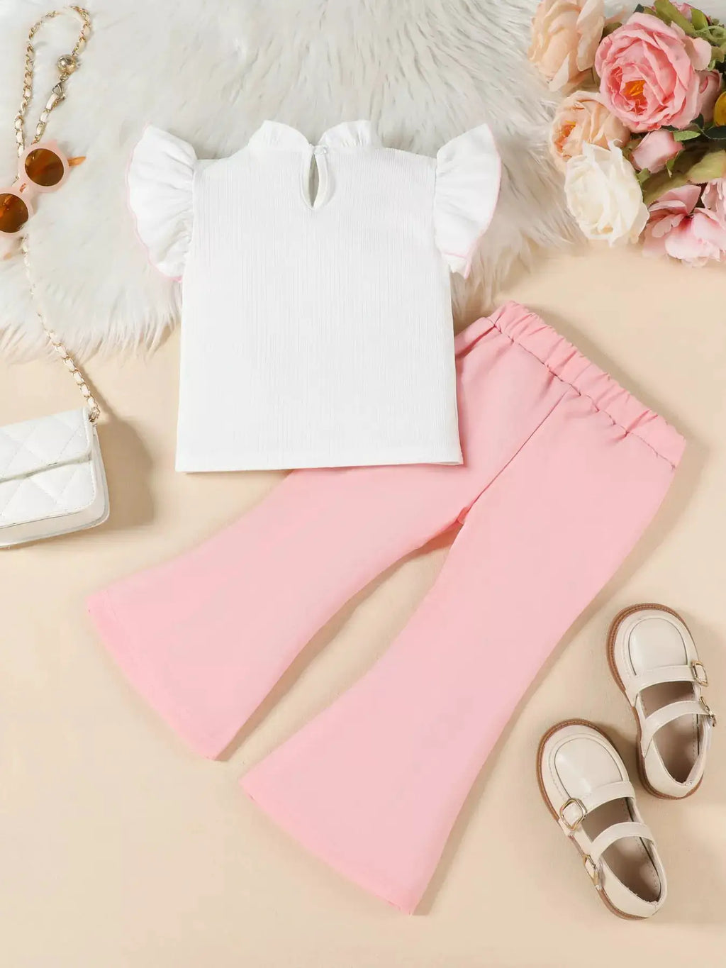 Girls Ruffle Trim Top And Flare Leg Pants Set For Parties — Parfymia