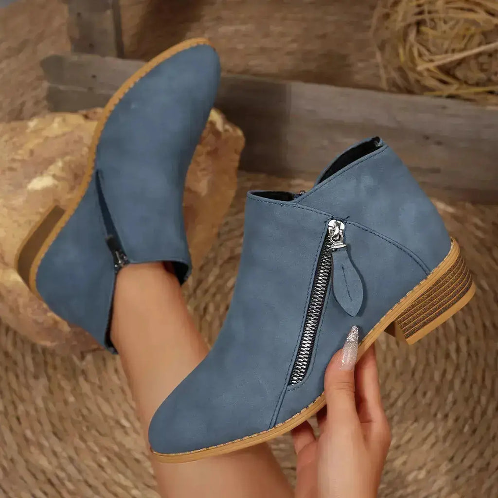 PU Leather Block Heels Ankle Boots for Women by Parfymia