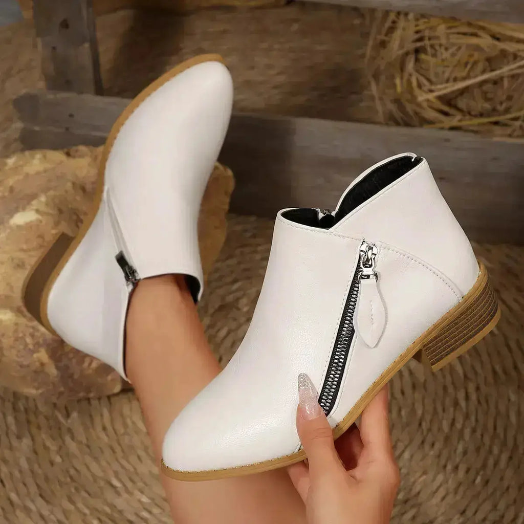 PU Leather Block Heels Ankle Boots for Women by Parfymia