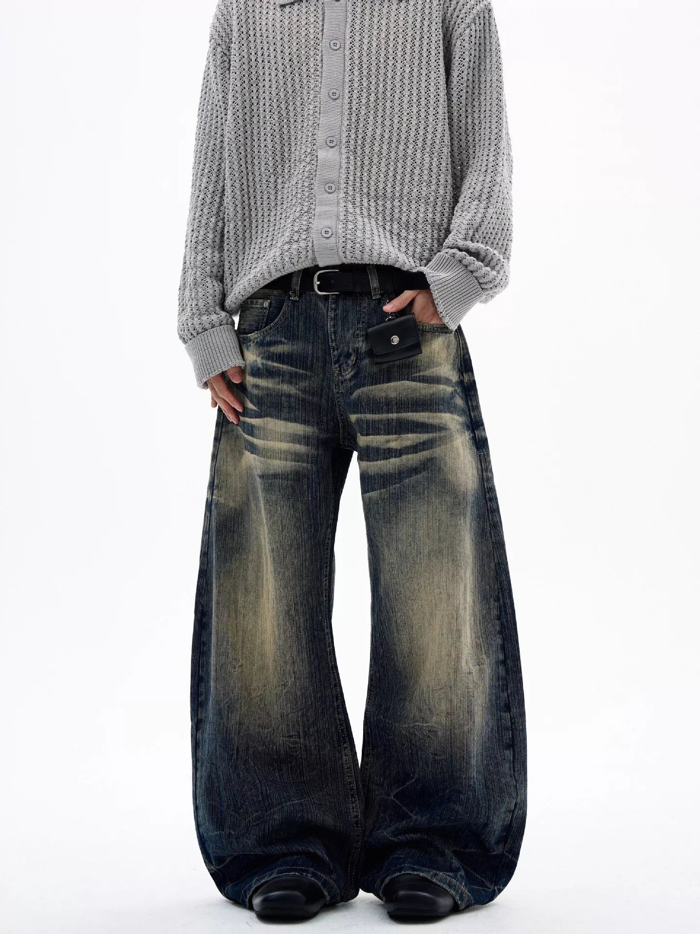 Men's Pants Vintage Wash Wide Leg Plus