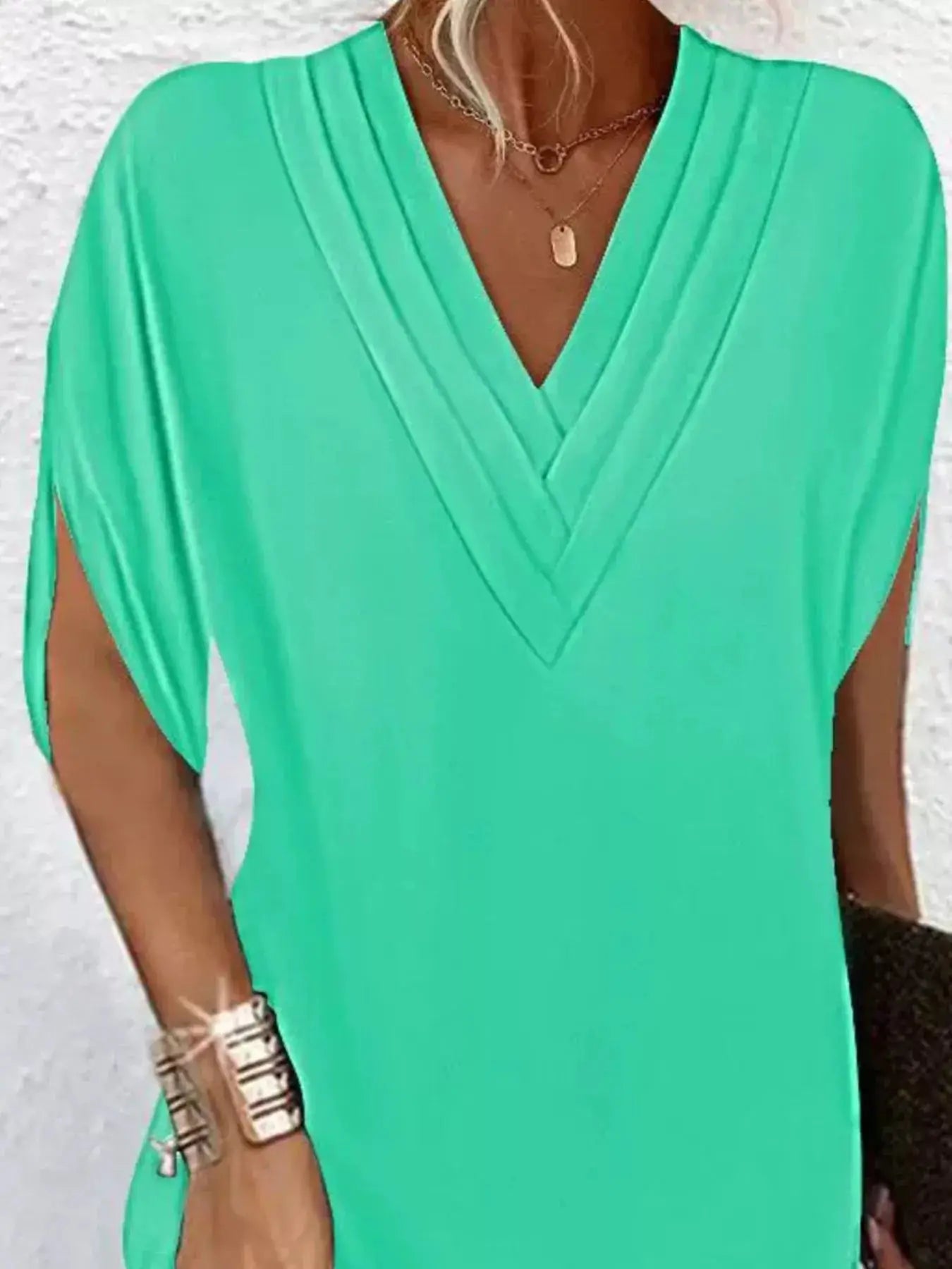 Full Size V-Neck Slit Sleeve Mini Dress Plus Size Trendsi