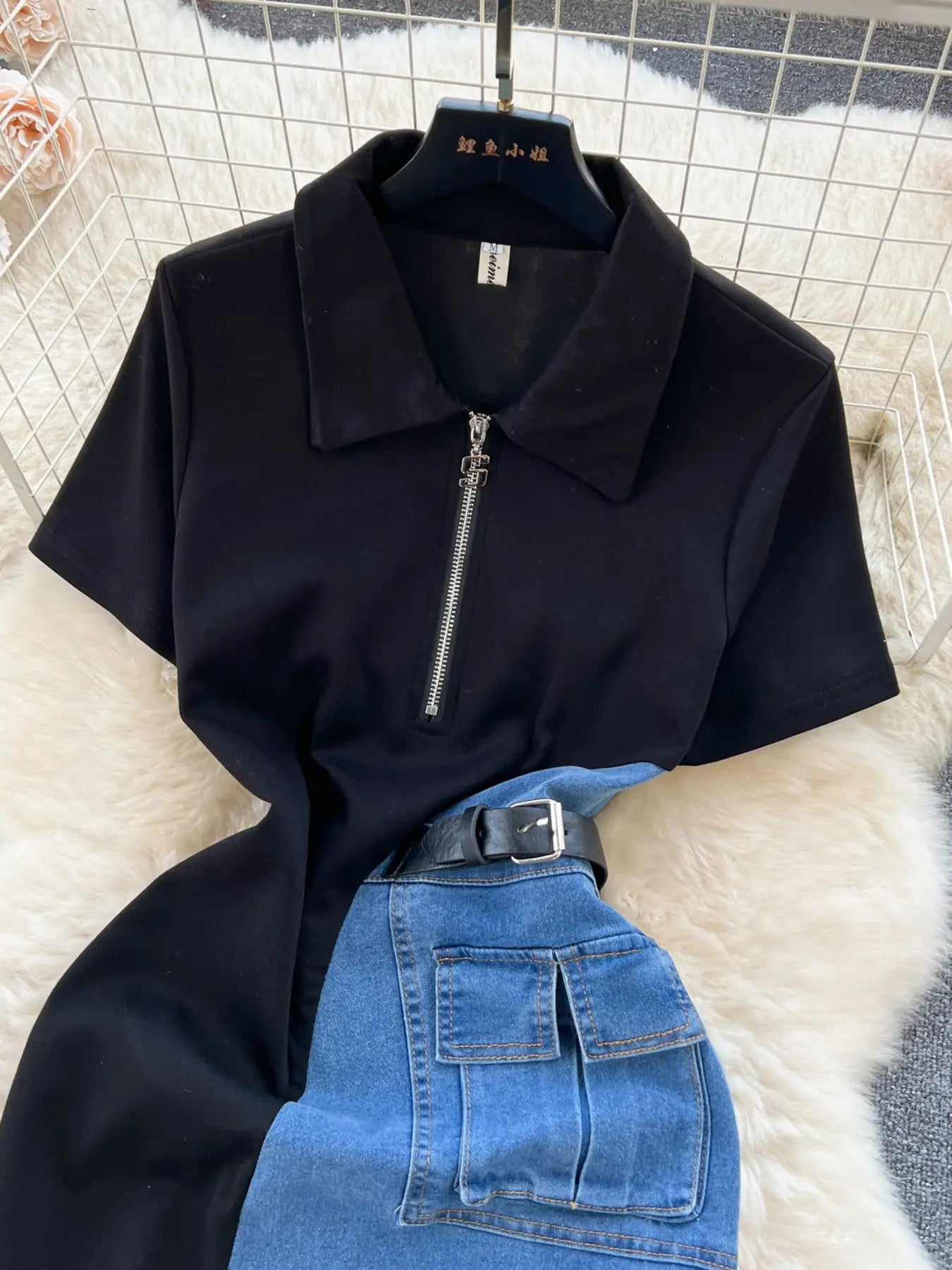 Full Size Color Block Denim Patchwork Short Sleeve Midi Dress Plus Size Trendsi