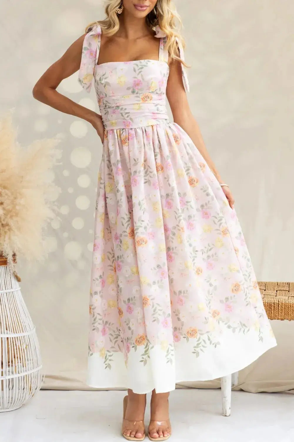 Printed Tie Shoulder Midi Cami Dress Trendsi