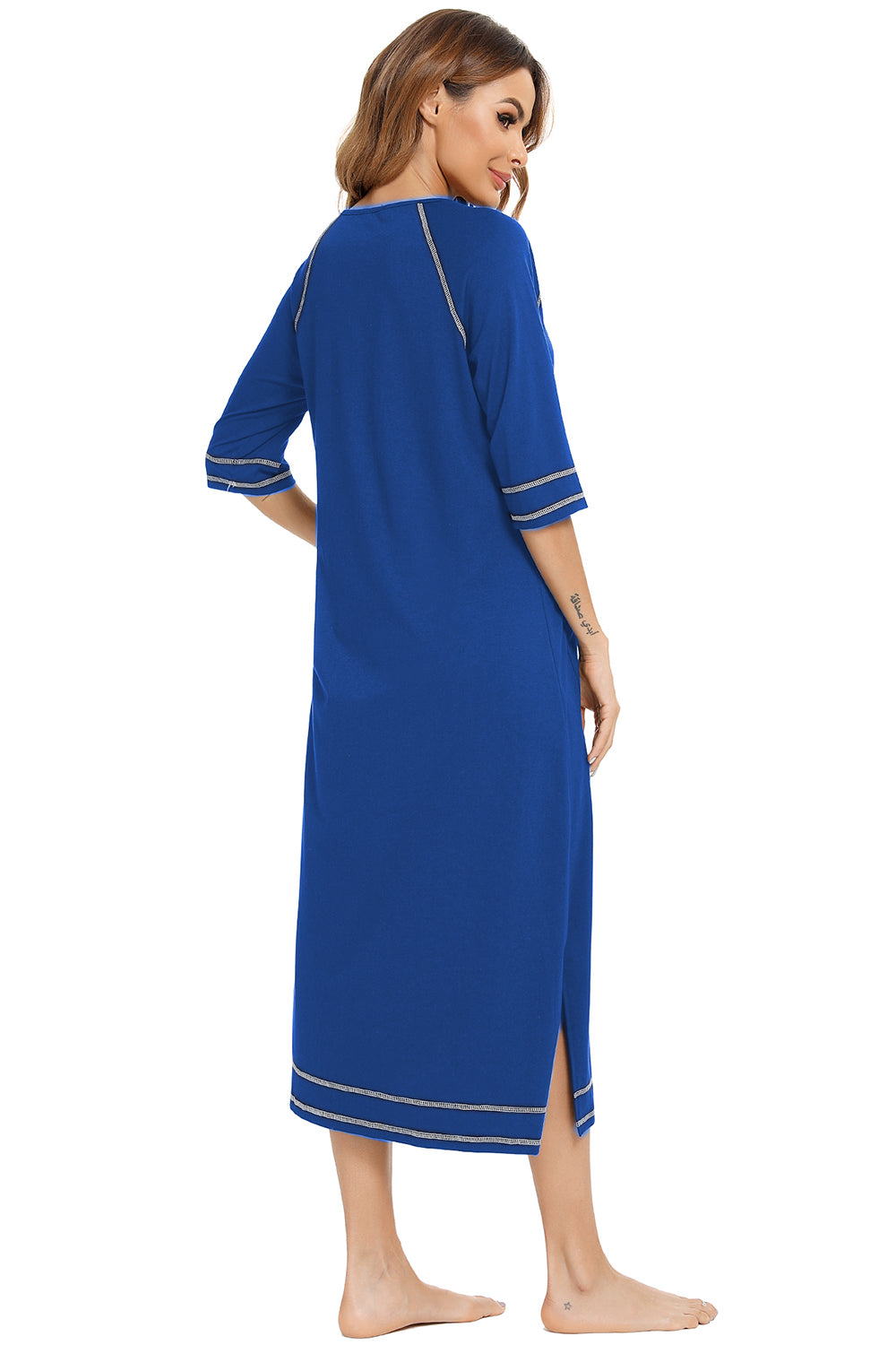 Women's Night Dress with Zip Front & Pockets