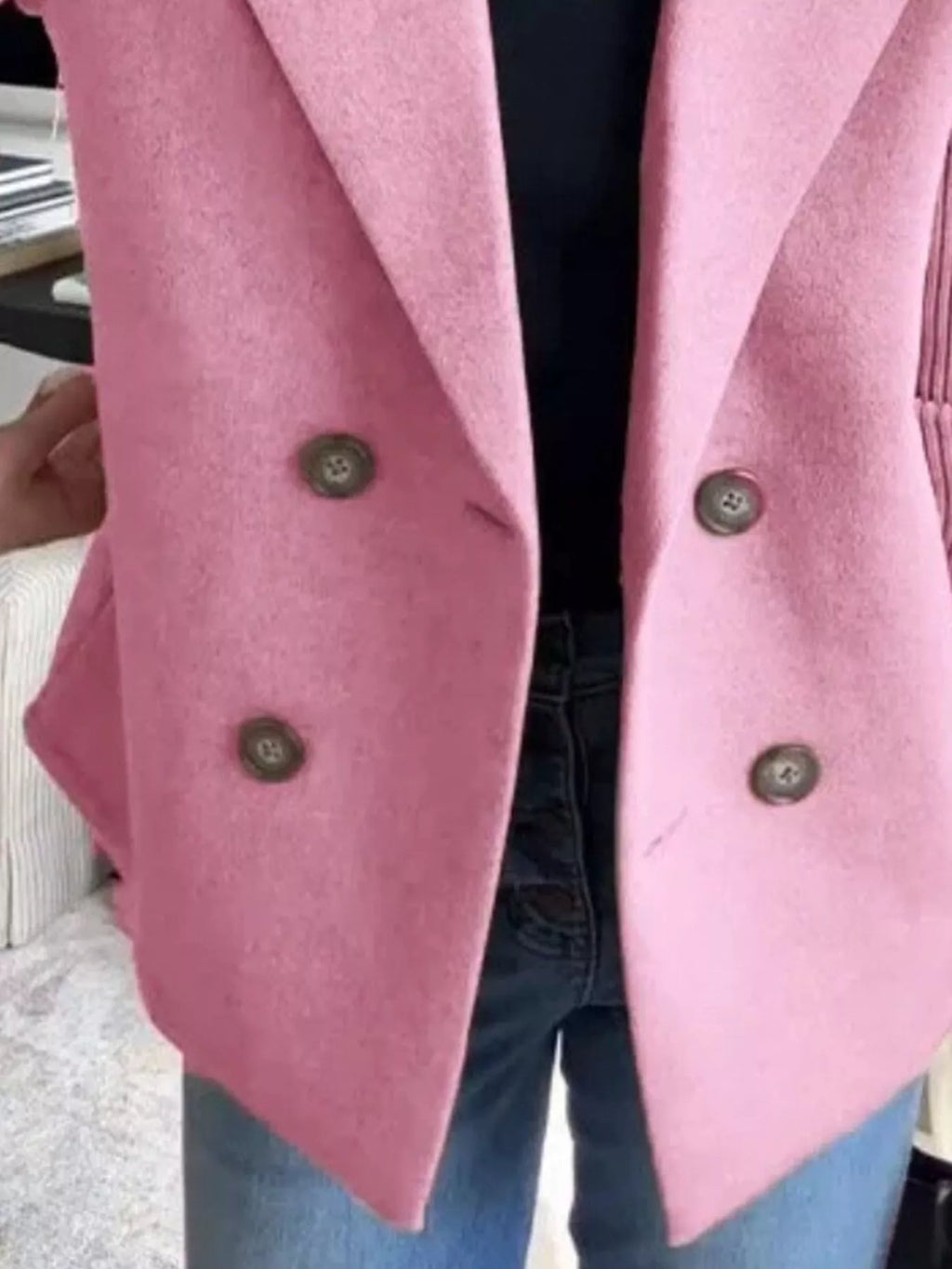 Women's Double-Breasted Jacket with Knit Sleeves