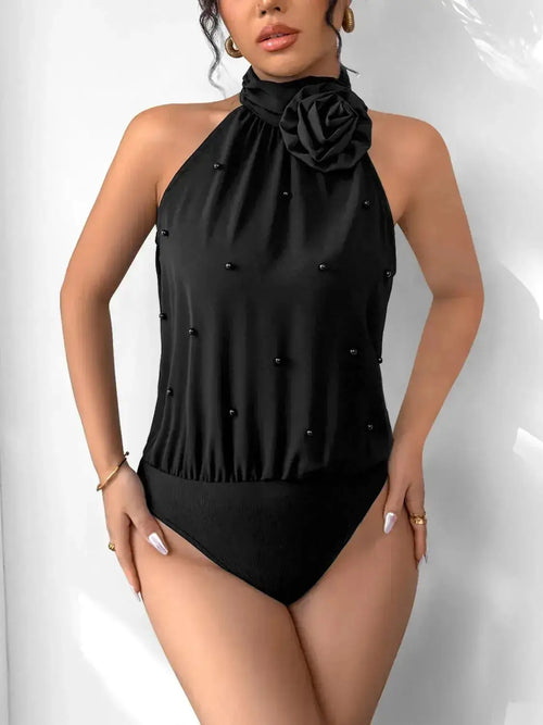 3D Flower Grecian Neck Bodysuit by Parfymia