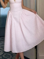 Women's Plaid Midi Dress – Square Neckline Plus Size