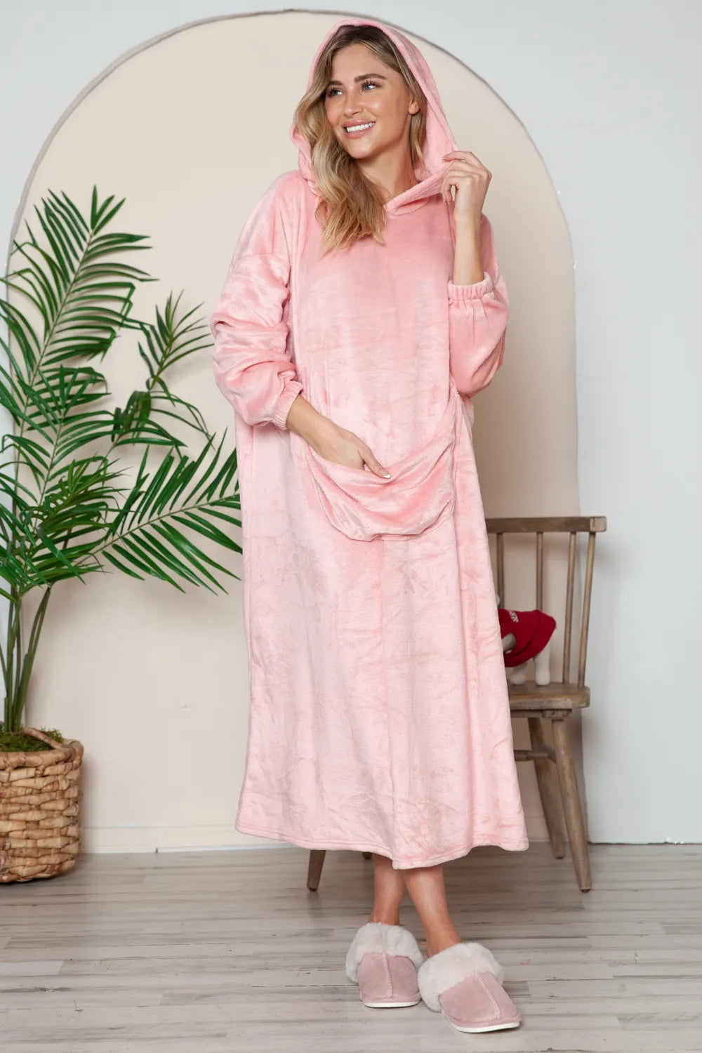 Women's Hooded Midi Lounge Dress with Pockets