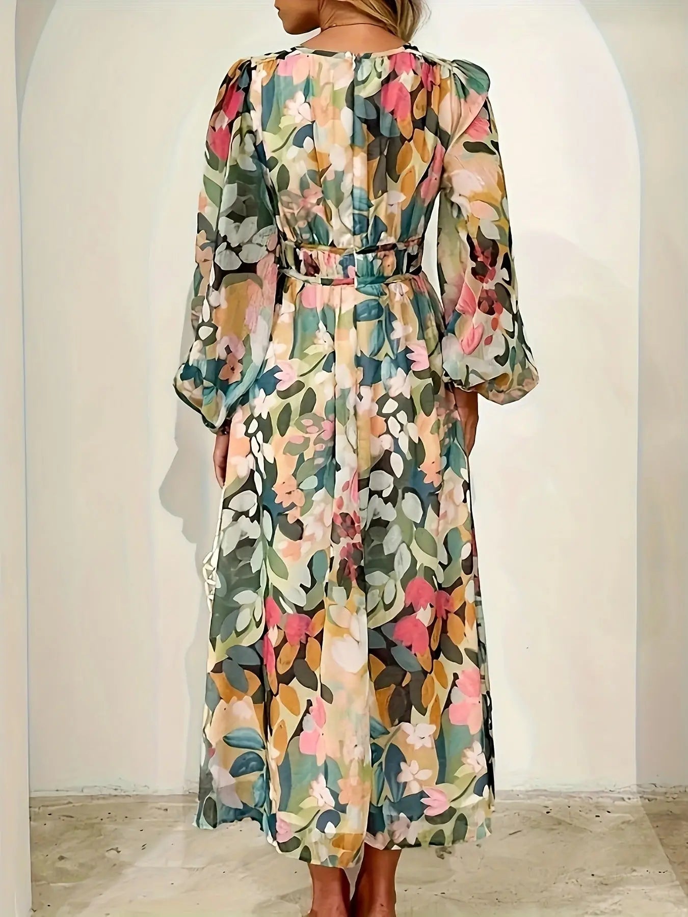 Floral Print Long Sleeve Midi Dress Trendsi