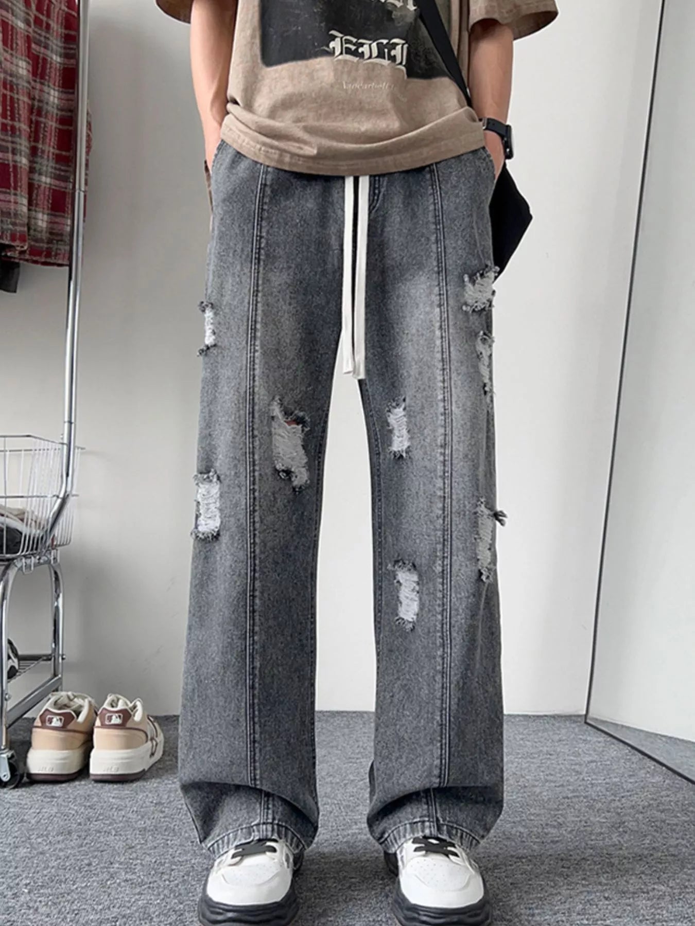 Men's Pants Distressed Wide Leg Jeans Plus Size