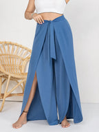 Women's Plus Size Wide Leg Pants with Tied Slit