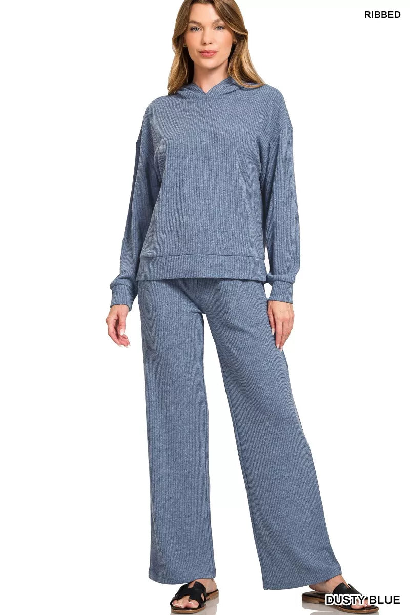 Women's Lounge Pants – Ribbed Drawstring Wide Leg