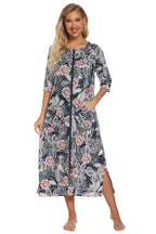 Women's Printed Slit Night Dress with Pockets
