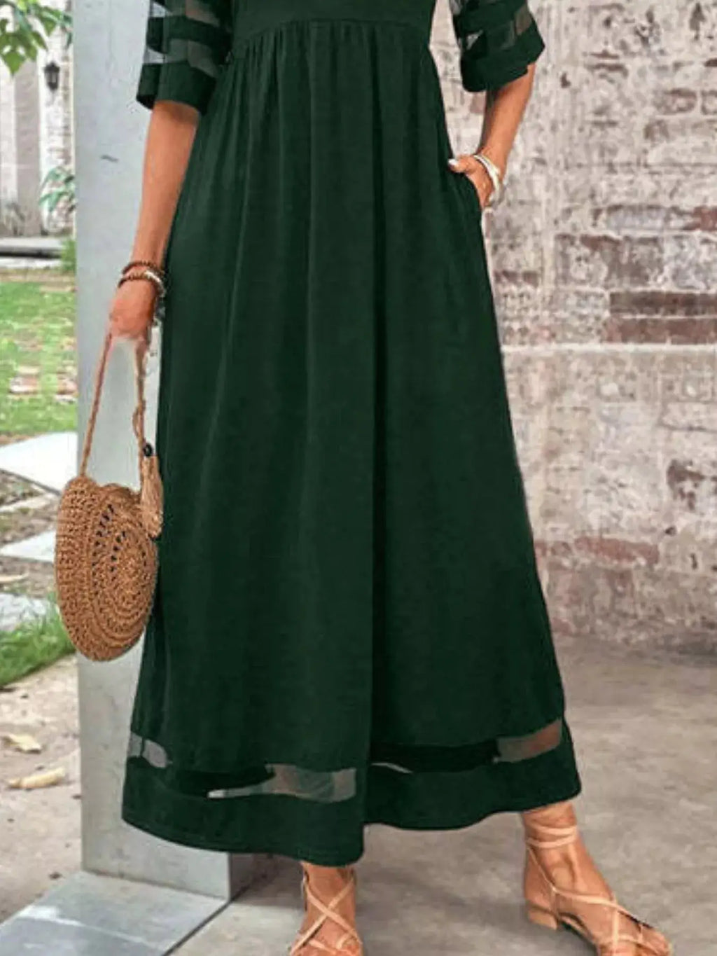 Full Size Round Neck Half Sleeve Dress Plus Size Trendsi