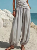 Women's Pants Set – One-Shoulder Top & Wide Leg